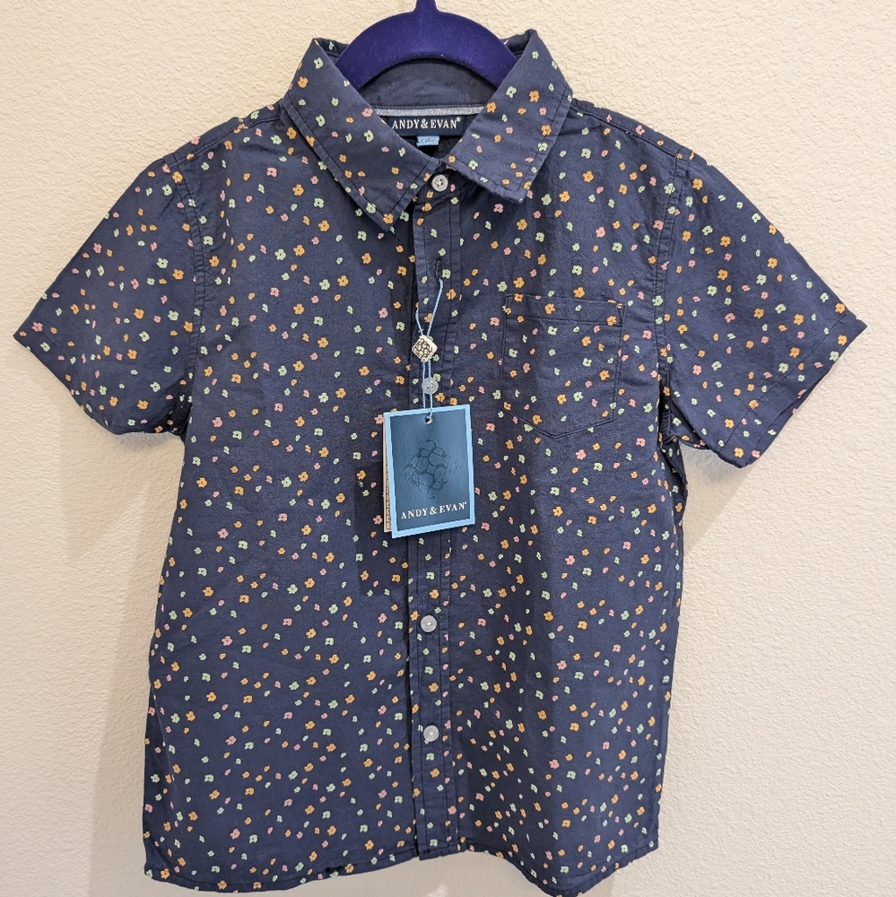 NWT Andy & Evan Blue kids Woven Shirt Kids 7